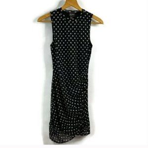 Black White Mini Dress Ruched Polka Dots Mesh Sleeveless NWOT